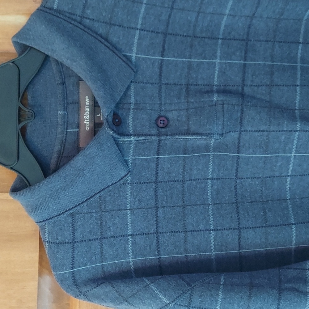 * Croft & Barrow Soft Blue Plaid Polo Long Sleeve Shirt, Button-Up Size Large - Picture 2 of 7
